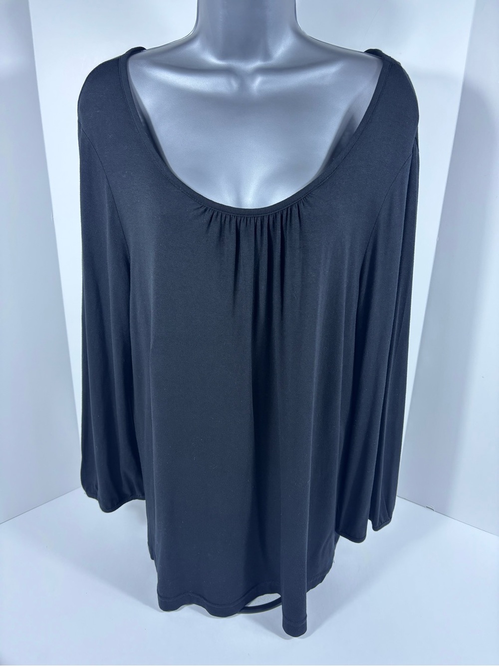 Amber Sun Black Modal Stretch Long Sleeve Scoop Neck Tunic Top M